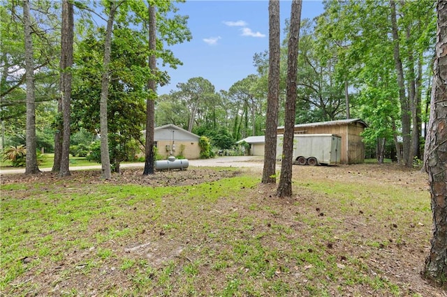 view of yard with an outdoor structure