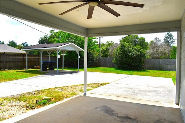 6208 Anthony Dr W, Theodore, AL 36582 - view of patio / terrace with a fenced backyard, a carport, and ceiling fan