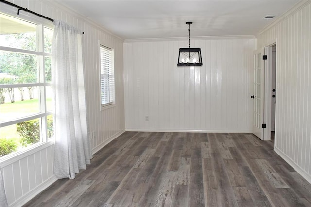 6208 Anthony Dr W, Theodore, AL 36582 - unfurnished dining area with visible vents, ornamental molding, wood finished floors, and a healthy amount of sunlight
