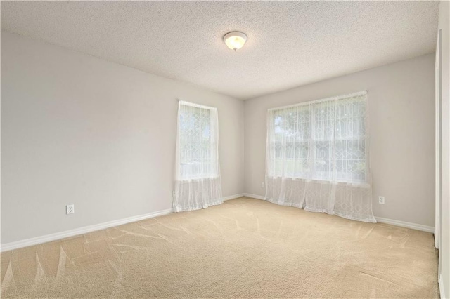 empty room featuring light carpet and a textured ceiling