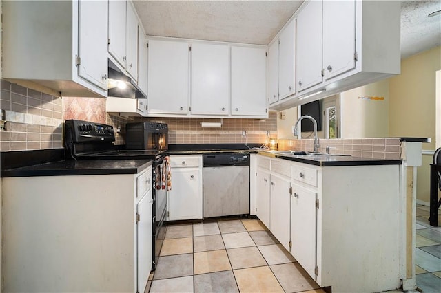 kitchen featuring white cabinets, electric range, and stainless steel dishwasher