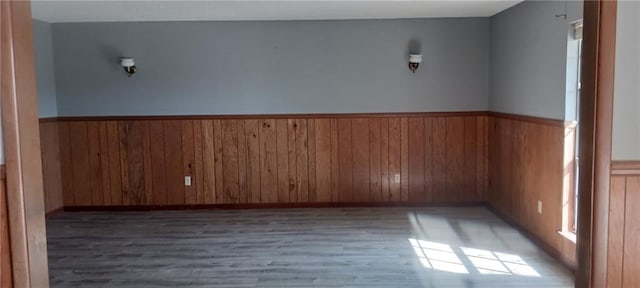 empty room featuring dark wood-type flooring and wooden walls