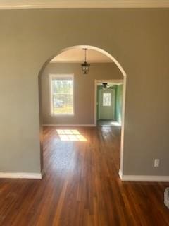 unfurnished room featuring dark hardwood / wood-style flooring and crown molding