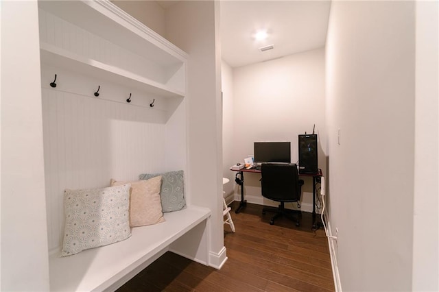 mudroom featuring dark wood-type flooring