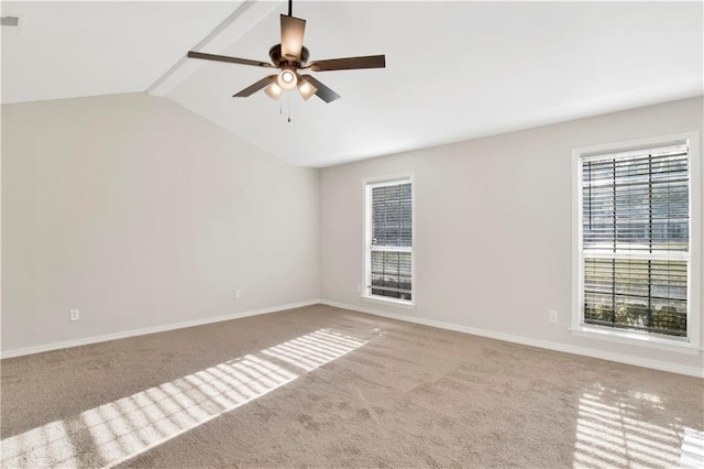 unfurnished room featuring ceiling fan, a healthy amount of sunlight, and carpet flooring