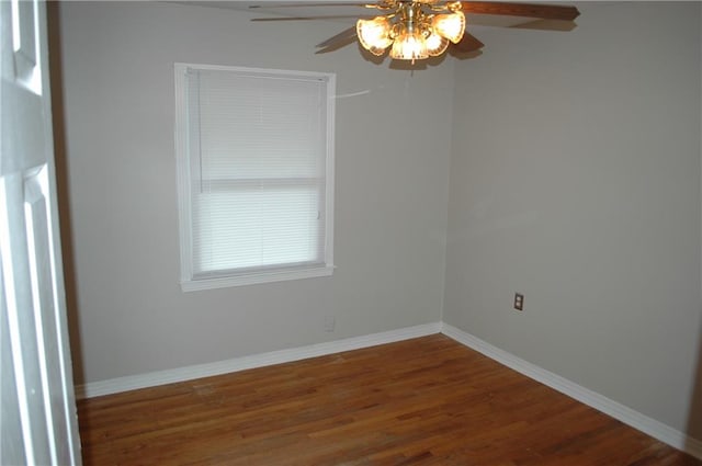 unfurnished room featuring wood-type flooring and ceiling fan