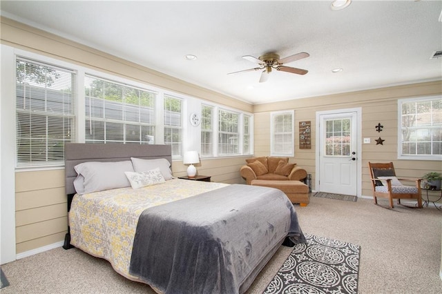 1000 Pinemont Dr, Mobile, AL 36609 - bedroom with carpet, recessed lighting, wooden walls, and a ceiling fan