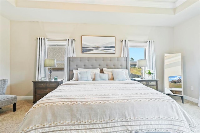 carpeted bedroom with crown molding