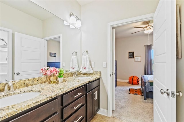 bathroom with vanity and ceiling fan