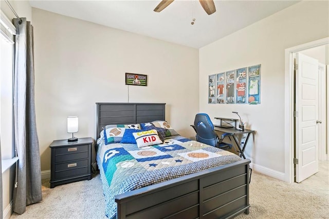 bedroom with carpet flooring and ceiling fan