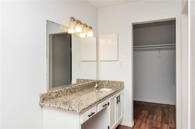 bathroom with hardwood / wood-style flooring and vanity