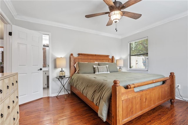 4250 Tara Dr W, Mobile, AL 36619 - bedroom with wood finished floors, crown molding, baseboards, and a ceiling fan