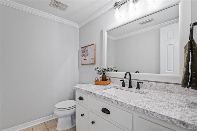 4250 Tara Dr W, Mobile, AL 36619 - bathroom featuring vanity, toilet, tile patterned flooring, ornamental molding, and baseboards