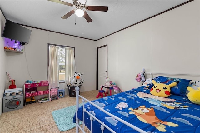 8801 Jack Williams Rd, Wilmer, AL 36587 - bedroom featuring carpet, ceiling fan, ornamental molding, and a textured ceiling