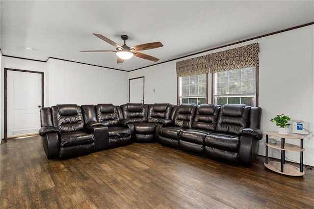 8801 Jack Williams Rd, Wilmer, AL 36587 - living room with wood finished floors, ornamental molding, and ceiling fan