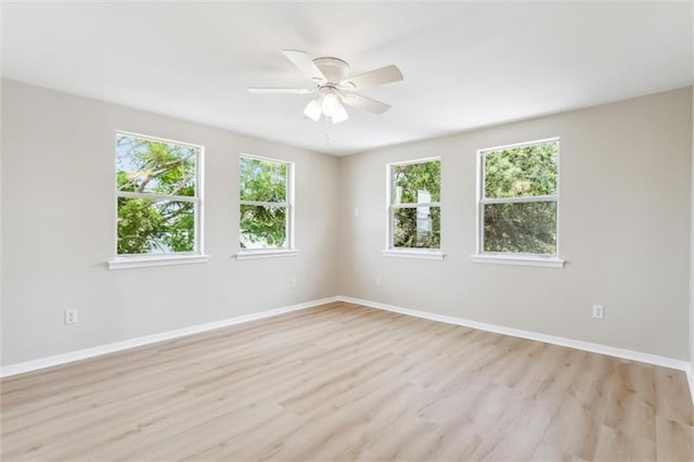 spare room with light hardwood / wood-style flooring and ceiling fan