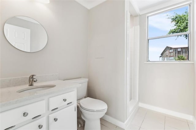 bathroom with tile patterned flooring, vanity, and toilet