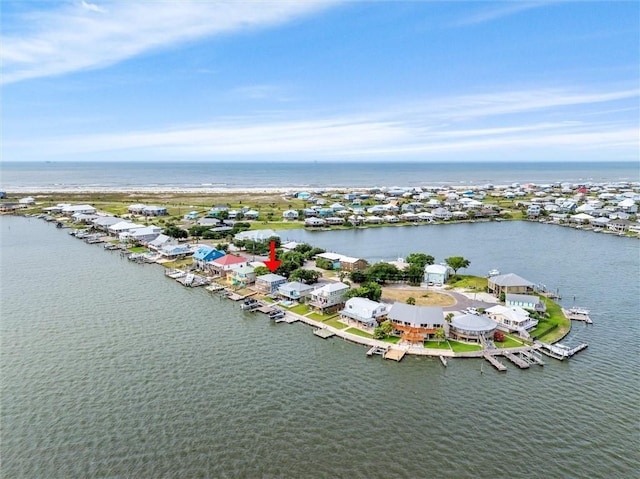 bird's eye view featuring a water view