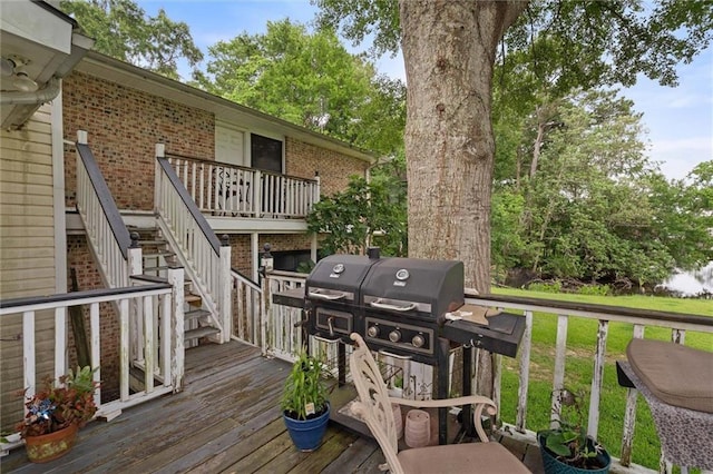 3765 Rabbit Creek Ct, Theodore, AL 36582 - wooden terrace featuring stairs and a lawn