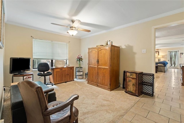 3765 Rabbit Creek Ct, Theodore, AL 36582 - office space with ceiling fan, healthy amount of natural light, ornamental molding, and light tile patterned floors