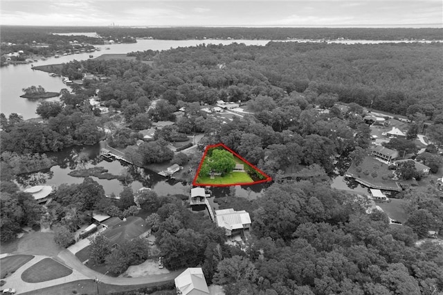 3765 Rabbit Creek Ct, Theodore, AL 36582 - view of property location with a forest, a nearby body of water, and property boundaries highlighted