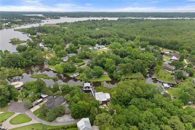 3765 Rabbit Creek Ct, Theodore, AL 36582 - aerial view of property and surrounding area with a large body of water, a forest, and nearby suburban area