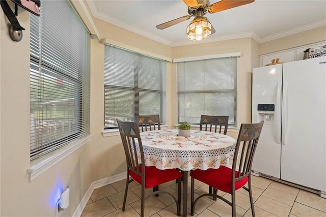 3765 Rabbit Creek Ct, Theodore, AL 36582 - dining room featuring light tile patterned flooring, plenty of natural light, ornamental molding, and ceiling fan