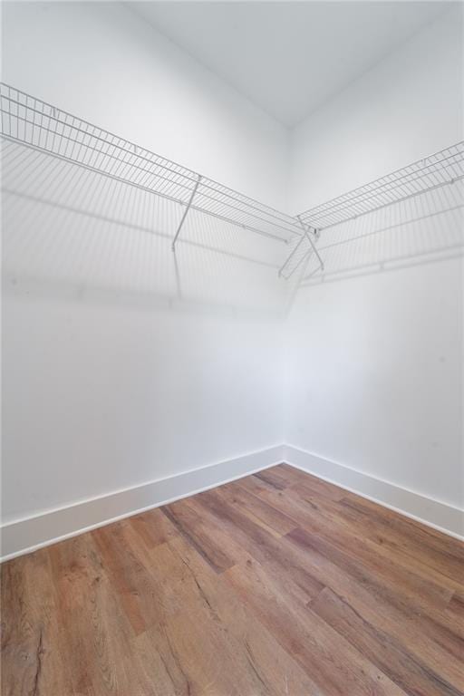 walk in closet with wood finished floors