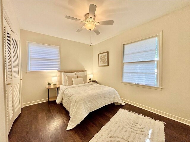 332 Syracuse St, Mobile, AL 36608 - bedroom with baseboards, dark wood finished floors, multiple windows, and a closet