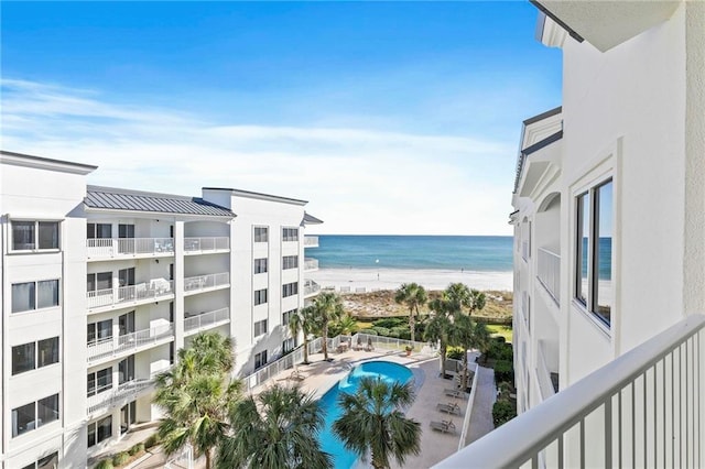 property view of water with a beach view