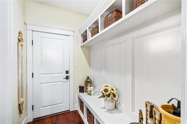 mudroom with dark hardwood / wood-style flooring