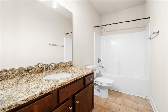 full bathroom with tile patterned floors, vanity,  shower combination, and toilet