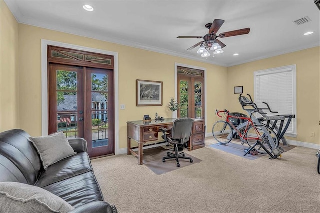 6400 Harbor Place Dr, Daphne, AL 36526 - office space with a healthy amount of sunlight, french doors, visible vents, light colored carpet, and baseboards