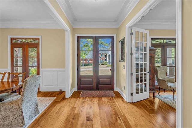 6400 Harbor Place Dr, Daphne, AL 36526 - doorway featuring ornamental molding, french doors, and light wood-type flooring
