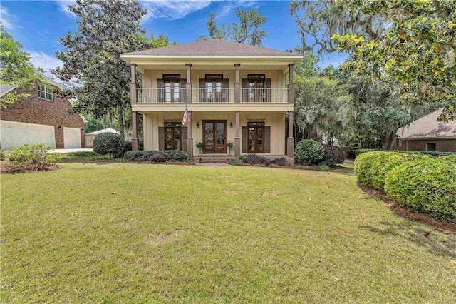 6400 Harbor Place Dr, Daphne, AL 36526 - view of front of house with french doors, a front yard, and a balcony