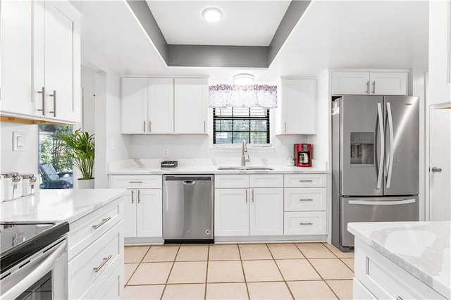 kitchen with white cabinetry, sink, and appliances with stainless steel finishes