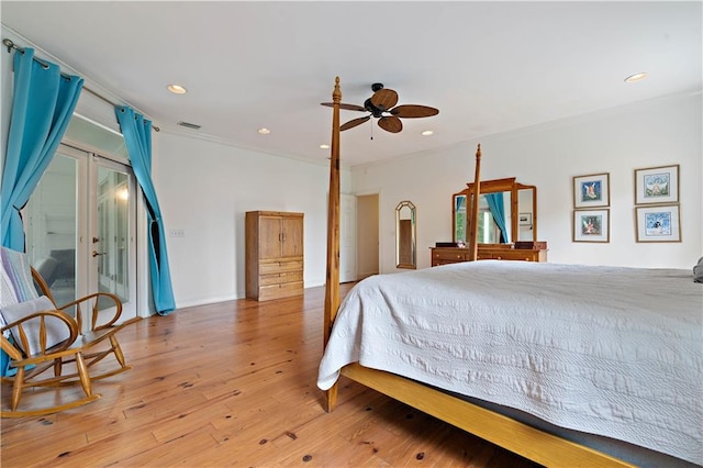 bedroom featuring ceiling fan and light wood-type flooring