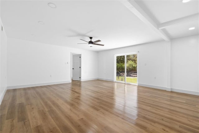 3158 Lees Ln, Mobile, AL 36693 - spare room featuring ceiling fan, light wood-style floors, beamed ceiling, and baseboards