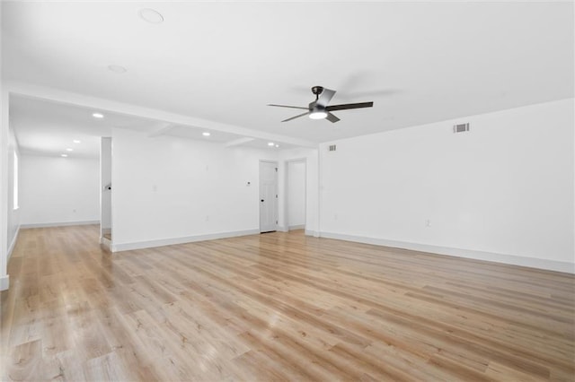 3158 Lees Ln, Mobile, AL 36693 - unfurnished living room with visible vents, ceiling fan, light wood finished floors, and baseboards