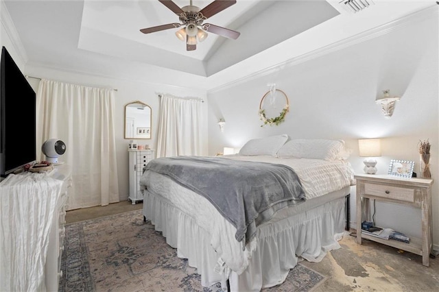 1411 Creola Axis Loop Rd, Axis, AL 36505 - bedroom featuring a tray ceiling, ornamental molding, and a ceiling fan