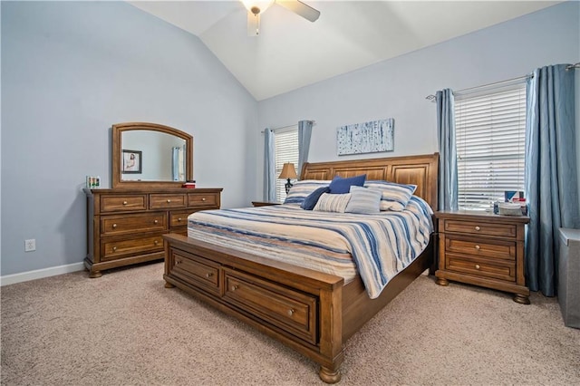 9486 Labrador Run N, Mobile, AL 36695 - bedroom with vaulted ceiling, light colored carpet, a ceiling fan, and baseboards