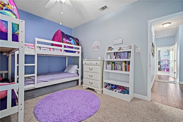 9486 Labrador Run N, Mobile, AL 36695 - bedroom with attic access, carpet flooring, baseboards, and ceiling fan