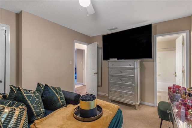 2647 Weems Dr, Mobile, AL 36607 - bedroom featuring light carpet and a ceiling fan