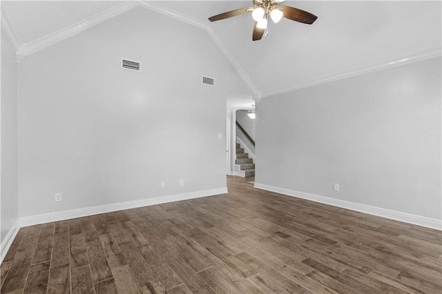 unfurnished living room with dark hardwood / wood-style floors and crown molding