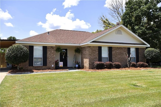 13556 James Copeland Dr, Mobile, AL 36695 - ranch-style home with a front yard, brick siding, and roof with shingles