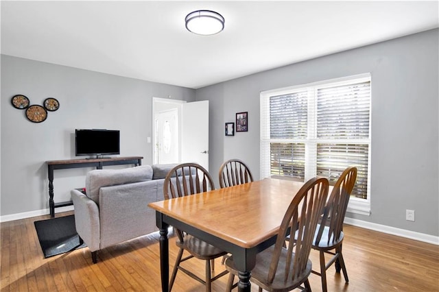 dining space featuring hardwood / wood-style flooring and baseboards
