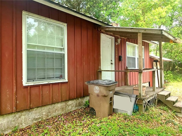 exterior space with board and batten siding