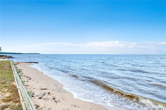 view of water feature with a view of the beach