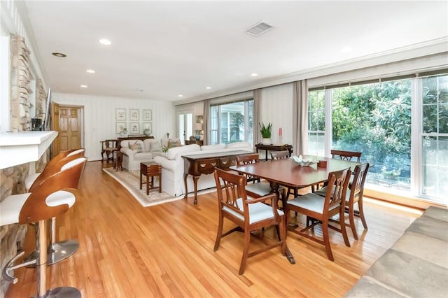 dining area with light wood-type flooring