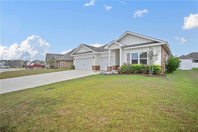 ranch-style home featuring a garage and a front lawn